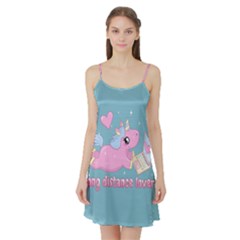 Long Distance Lover - Cute Unicorn Satin Night Slip by Valentinaart