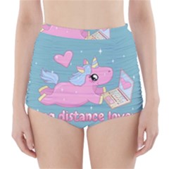 Long Distance Lover - Cute Unicorn High-waisted Bikini Bottoms by Valentinaart