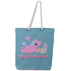 Long Distance Lover - Cute Unicorn Full Print Rope Handle Tote (large) by Valentinaart