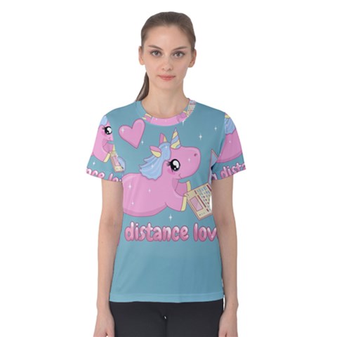 Long Distance Lover - Cute Unicorn Women s Cotton Tee by Valentinaart