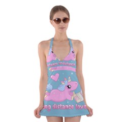 Long Distance Lover - Cute Unicorn Halter Dress Swimsuit  by Valentinaart