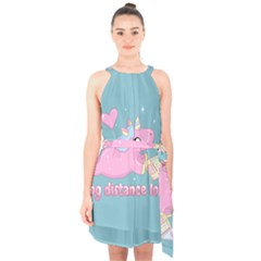 Long Distance Lover - Cute Unicorn Halter Collar Waist Tie Chiffon Dress by Valentinaart