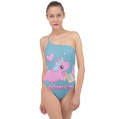 Long Distance Lover - Cute Unicorn Classic One Shoulder Swimsuit by Valentinaart