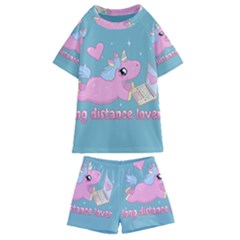 Long Distance Lover - Cute Unicorn Kids  Swim Tee And Shorts Set