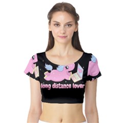 Long Distance Lover - Cute Unicorn Short Sleeve Crop Top by Valentinaart