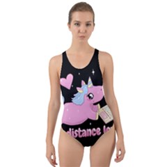 Long Distance Lover - Cute Unicorn Cut-out Back One Piece Swimsuit by Valentinaart