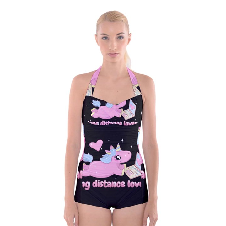 Long distance lover - Cute Unicorn Boyleg Halter Swimsuit 