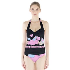 Long Distance Lover - Cute Unicorn Halter Swimsuit by Valentinaart