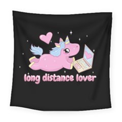 Long Distance Lover - Cute Unicorn Square Tapestry (large) by Valentinaart