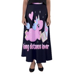 Long Distance Lover - Cute Unicorn Flared Maxi Skirt by Valentinaart