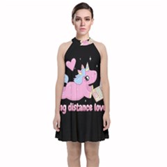 Long Distance Lover - Cute Unicorn Velvet Halter Neckline Dress 