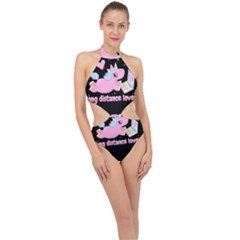 Long Distance Lover - Cute Unicorn Halter Side Cut Swimsuit by Valentinaart