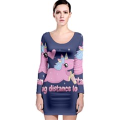 Long Distance Lover - Cute Unicorn Long Sleeve Bodycon Dress by Valentinaart