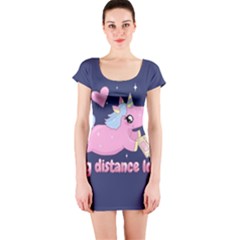 Long Distance Lover - Cute Unicorn Short Sleeve Bodycon Dress by Valentinaart