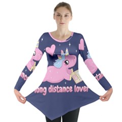 Long Distance Lover - Cute Unicorn Long Sleeve Tunic  by Valentinaart