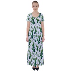 Cactus Pattern High Waist Short Sleeve Maxi Dress