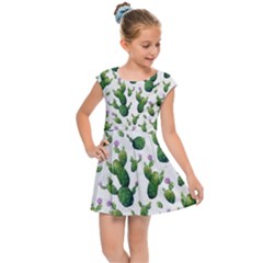 Cactus Pattern Kids Cap Sleeve Dress