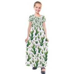 Cactus Pattern Kids  Short Sleeve Maxi Dress