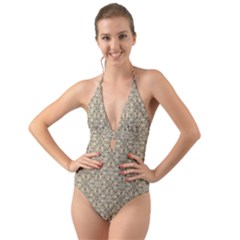 Modern Baroque Pattern Halter Cut-out One Piece Swimsuit by dflcprints