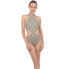 Modern Baroque Pattern Halter Side Cut Swimsuit by dflcprints