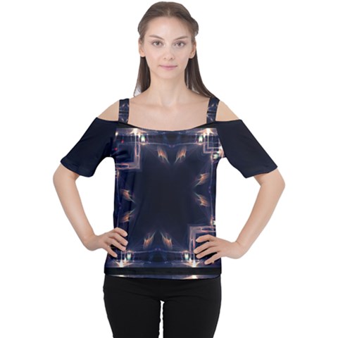 Cosmos Kaleidoscope Art Pattern Cutout Shoulder Tee by Sapixe