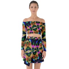 Butterfly Color Pop Art Off Shoulder Top With Skirt Set by Sapixe