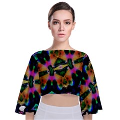 Butterfly Color Pop Art Tie Back Butterfly Sleeve Chiffon Top by Sapixe