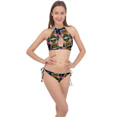 Butterfly Color Pop Art Cross Front Halter Bikini Set