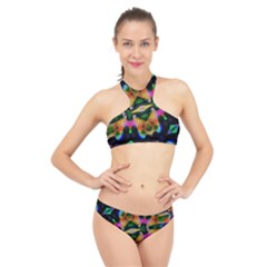 Butterfly Color Pop Art High Neck Bikini Set