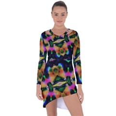 Butterfly Color Pop Art Asymmetric Cut-out Shift Dress