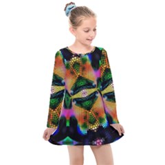 Butterfly Color Pop Art Kids  Long Sleeve Dress