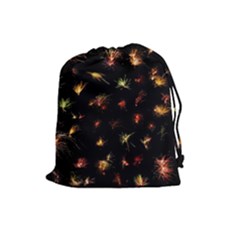 Fireworks Christmas Night Dark Drawstring Pouches (large)  by Sapixe