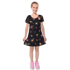 Fireworks Christmas Night Dark Kids  Short Sleeve Velvet Dress by Sapixe