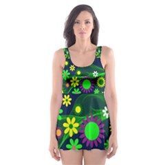 Flower Power Flowers Ornament Skater Dress Swimsuit by Sapixe