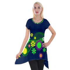 Flower Power Flowers Ornament Short Sleeve Side Drop Tunic