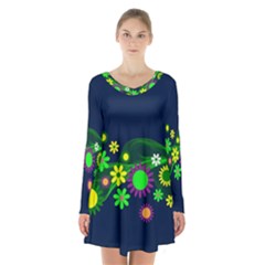 Flower Power Flowers Ornament Long Sleeve Velvet V-neck Dress by Sapixe