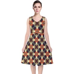 Kaleidoscope Image Background V-Neck Midi Sleeveless Dress 