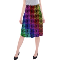 Rainbow Grid Form Abstract Midi Beach Skirt by Sapixe