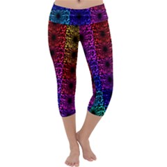 Rainbow Grid Form Abstract Capri Yoga Leggings by Sapixe