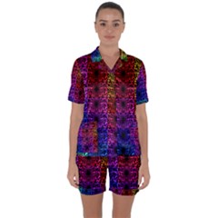 Rainbow Grid Form Abstract Satin Short Sleeve Pyjamas Set by Sapixe