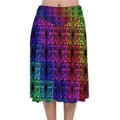 Rainbow Grid Form Abstract Velvet Flared Midi Skirt by Sapixe