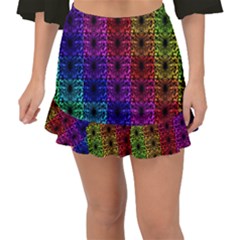 Rainbow Grid Form Abstract Fishtail Mini Chiffon Skirt