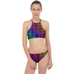 Rainbow Grid Form Abstract Racer Front Bikini Set