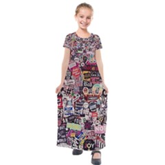 Sticker Wall Color Paper Decoration Kids  Short Sleeve Maxi Dress by Sapixe