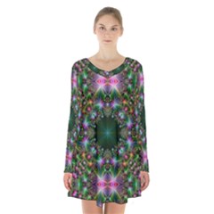 Kaleidoscope Digital Kaleidoscope Long Sleeve Velvet V-neck Dress by Sapixe