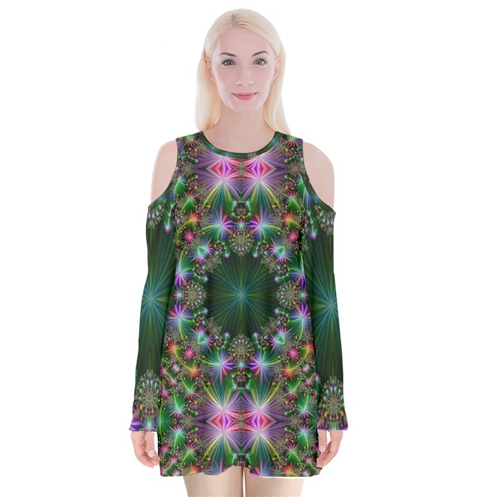 Kaleidoscope Digital Kaleidoscope Velvet Long Sleeve Shoulder Cutout Dress