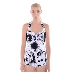 Pattern Color Painting Dab Black Boyleg Halter Swimsuit  by Sapixe