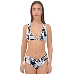 Pattern Color Painting Dab Black Double Strap Halter Bikini Set by Sapixe