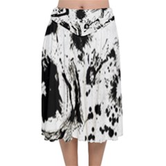 Pattern Color Painting Dab Black Velvet Flared Midi Skirt by Sapixe