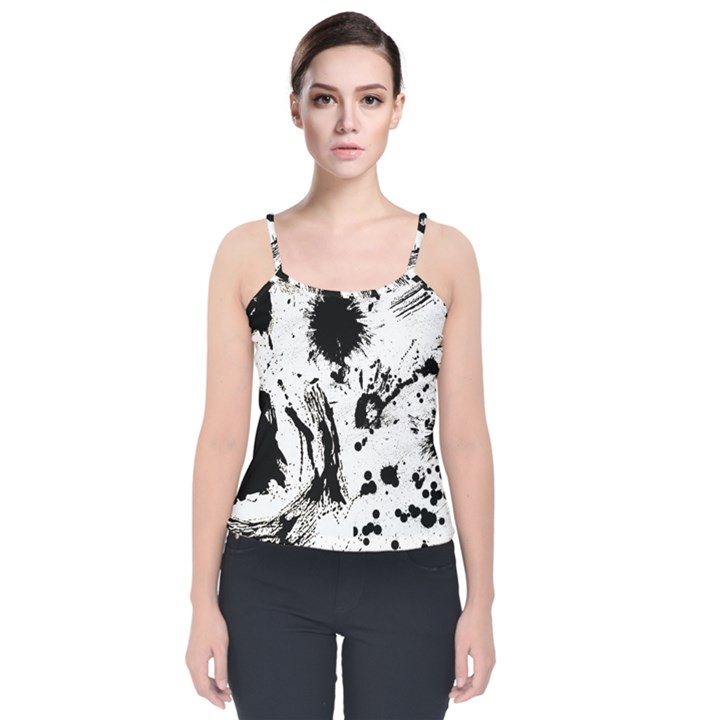 Pattern Color Painting Dab Black Velvet Spaghetti Strap Top